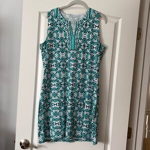 Coolibar Teal and White Sleeveless Printed Sun Dress